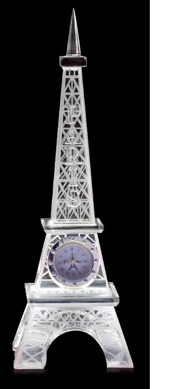 Tour Eiffel cristal avec horloge intégré