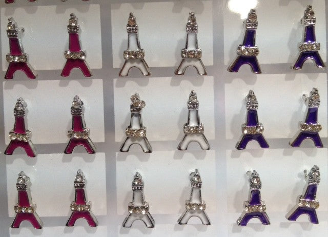 Boucle d'oreille Tour Eiffel strass et couleur