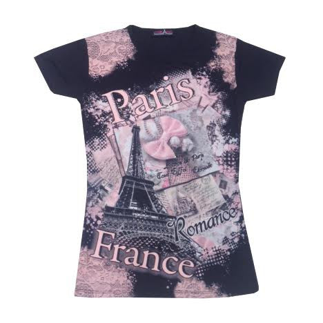 Tee shirt Paris France " Le noeud strass"