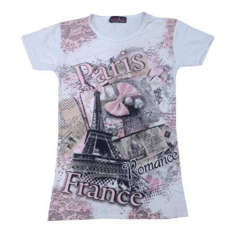 Tee shirt Paris France " Le noeud strass"