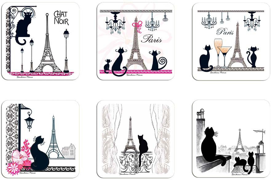 6 Sous Verres les chats de París Tour Eiffel