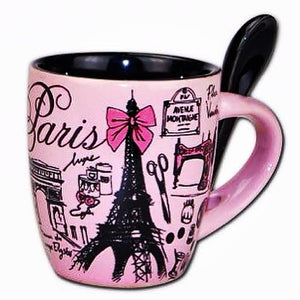 Cuillère Décorative Cuisine Française Lot De 2 Tasses Paris Tour Eiffel Avec Cuillere - Motif Chat Repose-cuillère Chat Noir