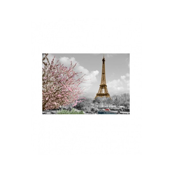 Carte postal noir et blanc Tour Eiffel "arbre rose"