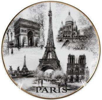 Assiette Tour Eiffel Paris monuments noir et blanc