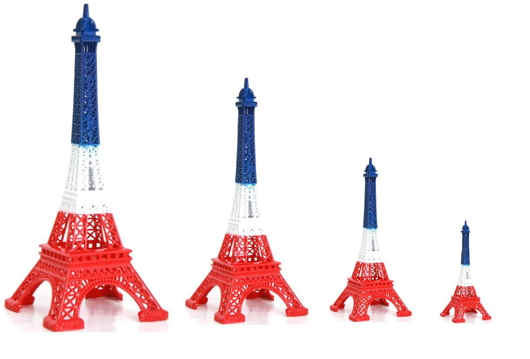 Réplique de la tour Eiffel tricolore, bleu blanc rouge