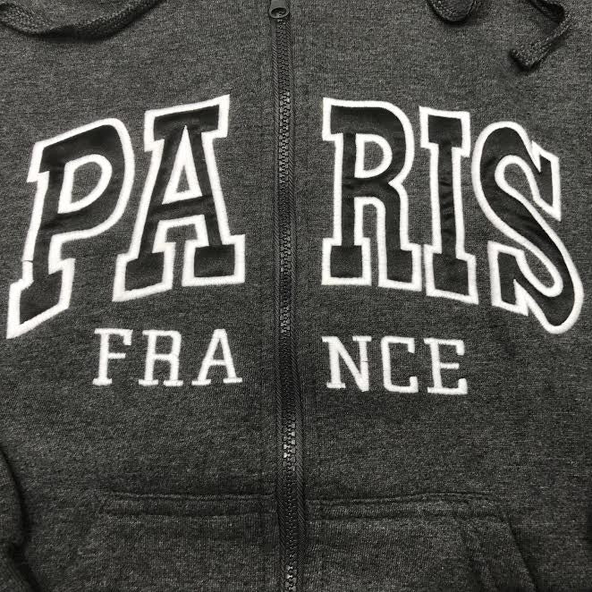 Sweat shirt Paris France brodé gris chiné