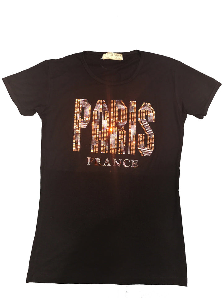 Tee shirt Paris France or et strass
