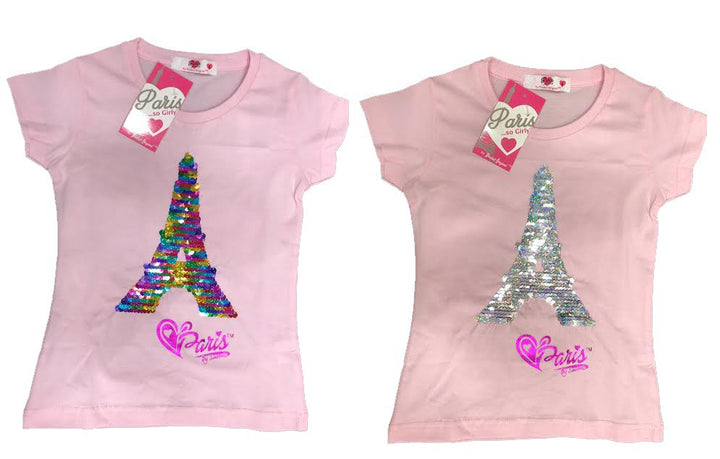 Tee shirt paillette Tour Eiffel 2 couleurs modifiable