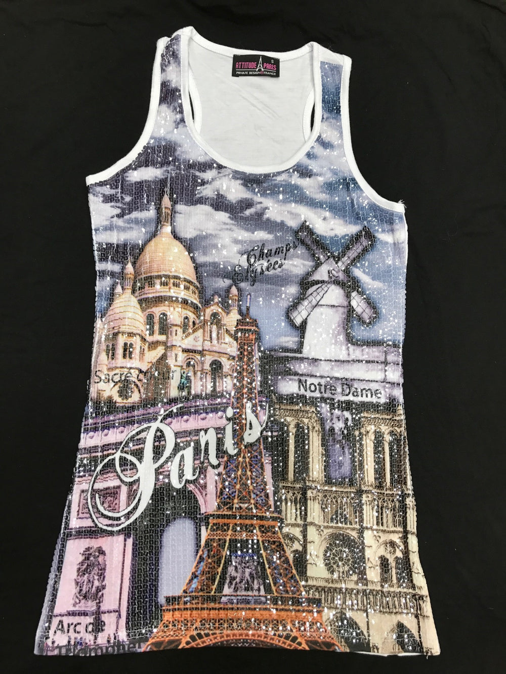 Débardeur Tour Eiffel souvenirs de Paris sequin