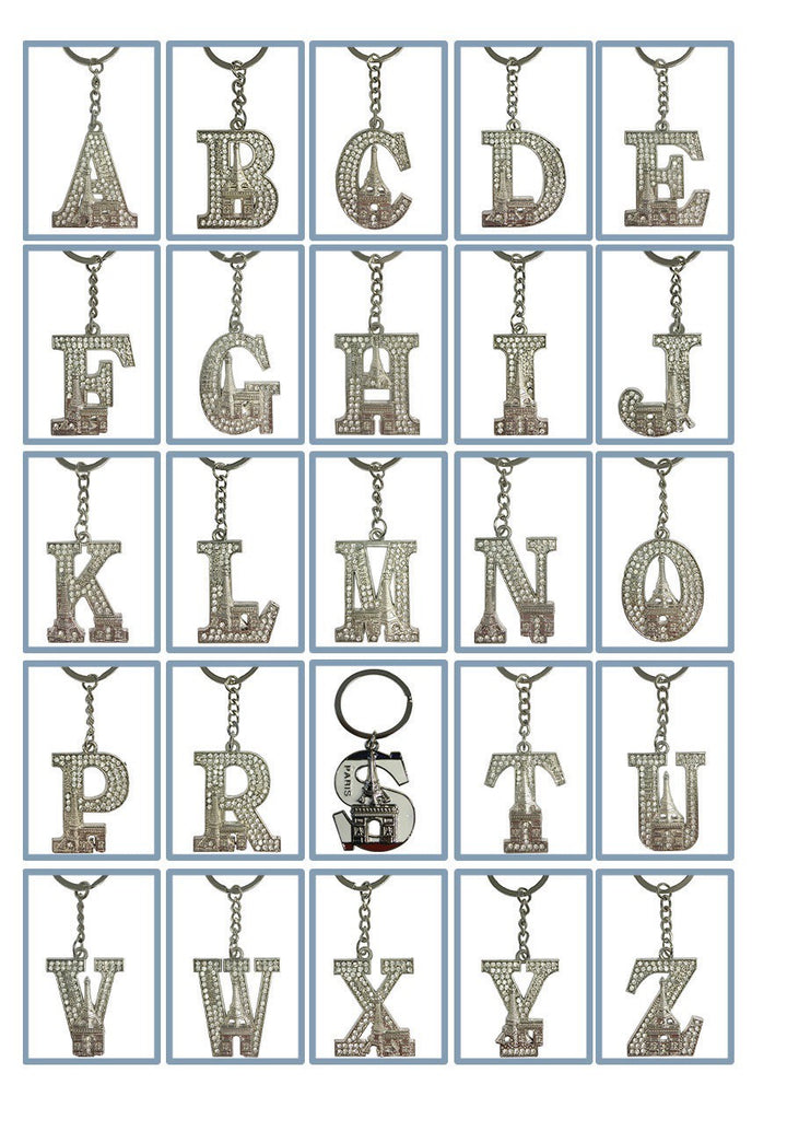 Porte clés Tour Eiffel strass alphabet initial 