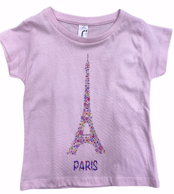 Tee-shirt avec la Tour Eiffel et une fleur rose