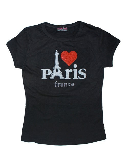 Tee-shirt noir pour femme avec design Paris et coeur en strass