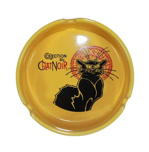 Cendrier Chat Noir jaune rond