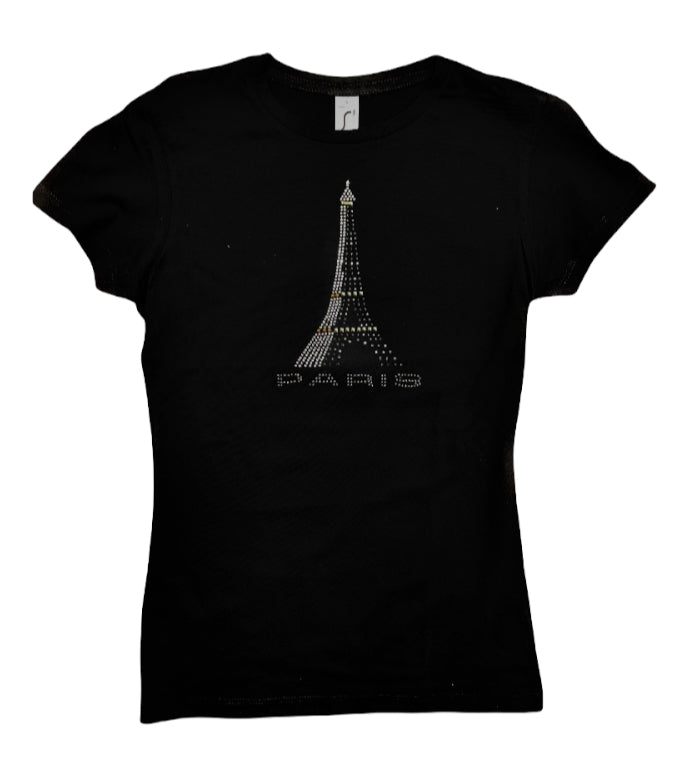 Tee shirt Tour Eiffel Strass 3 couleurs stylisé