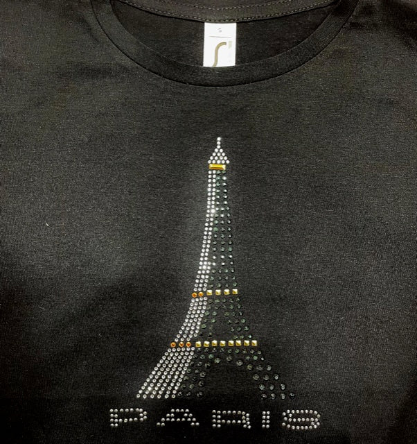 Tee shirt Tour Eiffel Strass 3 couleurs stylisé